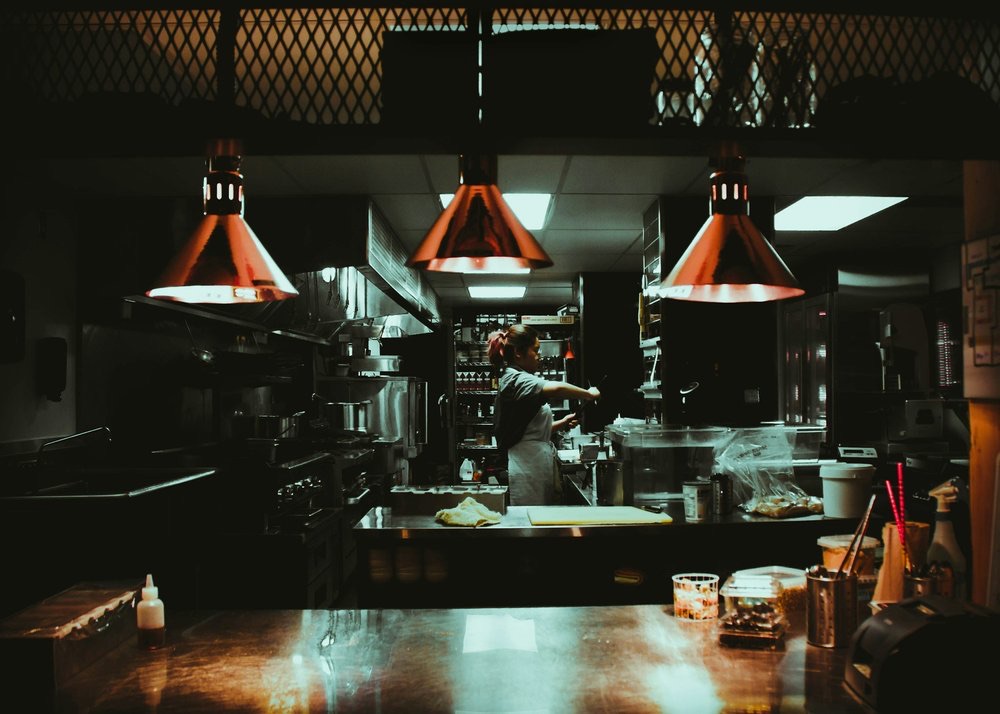Restaurant kitchen in operation